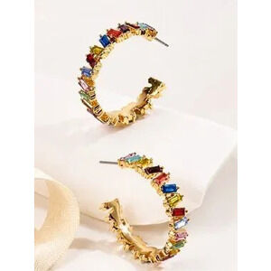 New! Mallorca Multicolor Crystal Gold Colorful Hoop Earrings (4015) NWOT